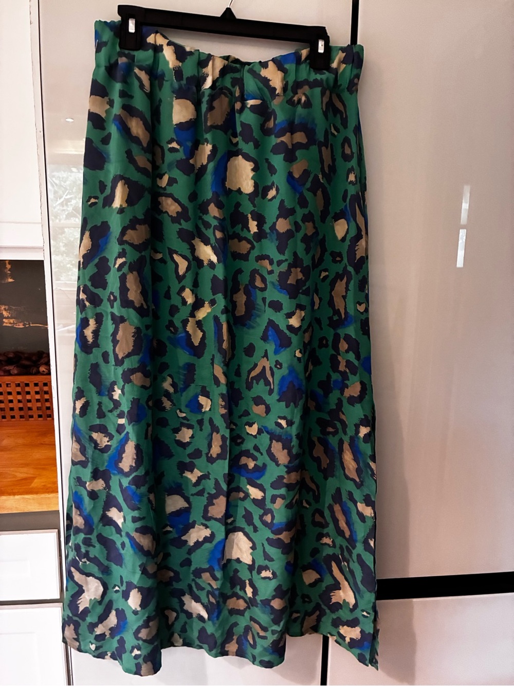 Green blue Animal-Print Real Silk Maxi Skirt, Anthropologie Vanessa Viginia L